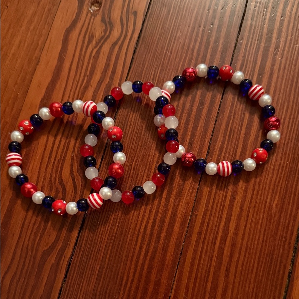 Patriotic Beaded Bracelets - Red, White, and Blue